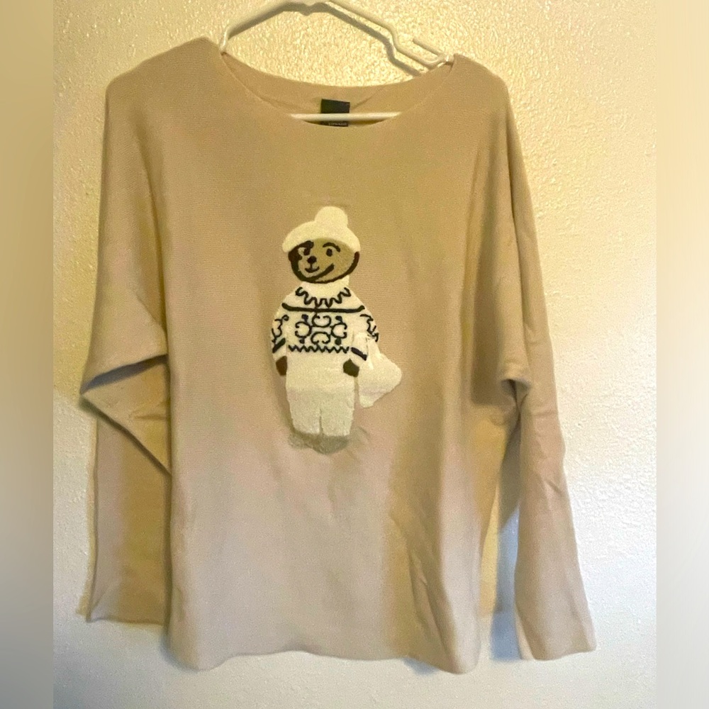 Aaeda Ladies Teddy Bear Sweater New Medium Tan Stretchy Pullover